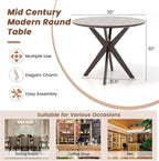 COSTWAY 36" Round Dining Table, Solid Wood Kitchen Table with Intersecting Pedestal Base and Adjustable Foot Pads for Home, Office, Small Space, Cafe, Bar