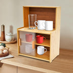 Kitchen Storage Cabinet with Sliding Doors, Bamboo Kitchen Pantry Sideboard, Adjustable Shelf Height, Semi-Clear Glass, for Spice Jars, Kitchen Utensils, Cups, Props , 17.7"x11"x24" (Log Color)