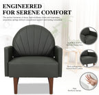 Modern Upholstered Single Sofa Chair，PU Leather Armchair Vanity Chair Shell Back Accent Chair with High Resilience Foam Cushion, Spacious Seating Reading Chair for Living Room Bedroom (Sage Green)