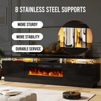 80" Fireplace TV Stand, 2-Tier LED Entertainment Center with 36" Fireplace, Fits TVs up to 90", Modern High Gloss TV Console with LED Lights & Storage Cabinets for Living Room, Black + Black