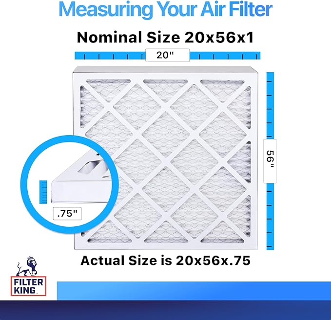 Filter King 20x56x1 Air Filter | 4-PACK | MERV 8 HVAC Pleated A/C Furnace Filters | MADE IN USA | Actual Size: 20 x 56 x .75"