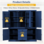 73" H Large Kitchen Pantry with Storage, Freestanding Wooden Cupboard with 4 Drawers,Cabinet Door Organizers and Adjustable Shelves for Kitchen, Dining Room, Blue