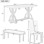 Merax 6-Piece Solid Wood Dining Table Set for 6, Solid Wood Rectangular Kitchen Table Set with 4 Upholstered Chairs and 1 Bench, Dining Room, Kitchen, Natural Wood Wash