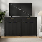 YaFiti Storage Cabinet Fluted Sideboard Buffet Cabinet with Adjustable Shelves & Quality Wooden Tabletop, Modern Accent Credenza Media Console for Living Room, Entryway, Hallway, Black