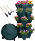Vertical Planter 5 Tier Stackable Planters Garden Planters Strawberry Herb Flower and Vegetable Planter Indoor Outdoor Gardening Pots with Removable Wheels and Tools