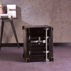 Gdrasuya10 Industrial Style End Table Bedside Table Side Table, Black Maritime Container Style Nightstand Table Storage Cabinet Multifunctional Iron Cabinet Organizer for Bedroom
