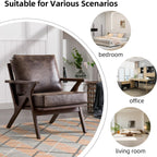 INZOY Mid-Century Modern Accent Chair with Wood Frame, PU Leather Living Room Chair and Soft Thick Padded Armchair for Living Room Bedroom Reception with Removable Upholstered Cushions, Dark Grey