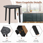 Giantex 35” Round Dining Table with Rubber Wood Legs, Marble-Textured Veneer Tabletop, Leisure Kitchen Table for 2 to 4 Person, Dinette, Living Room, Black