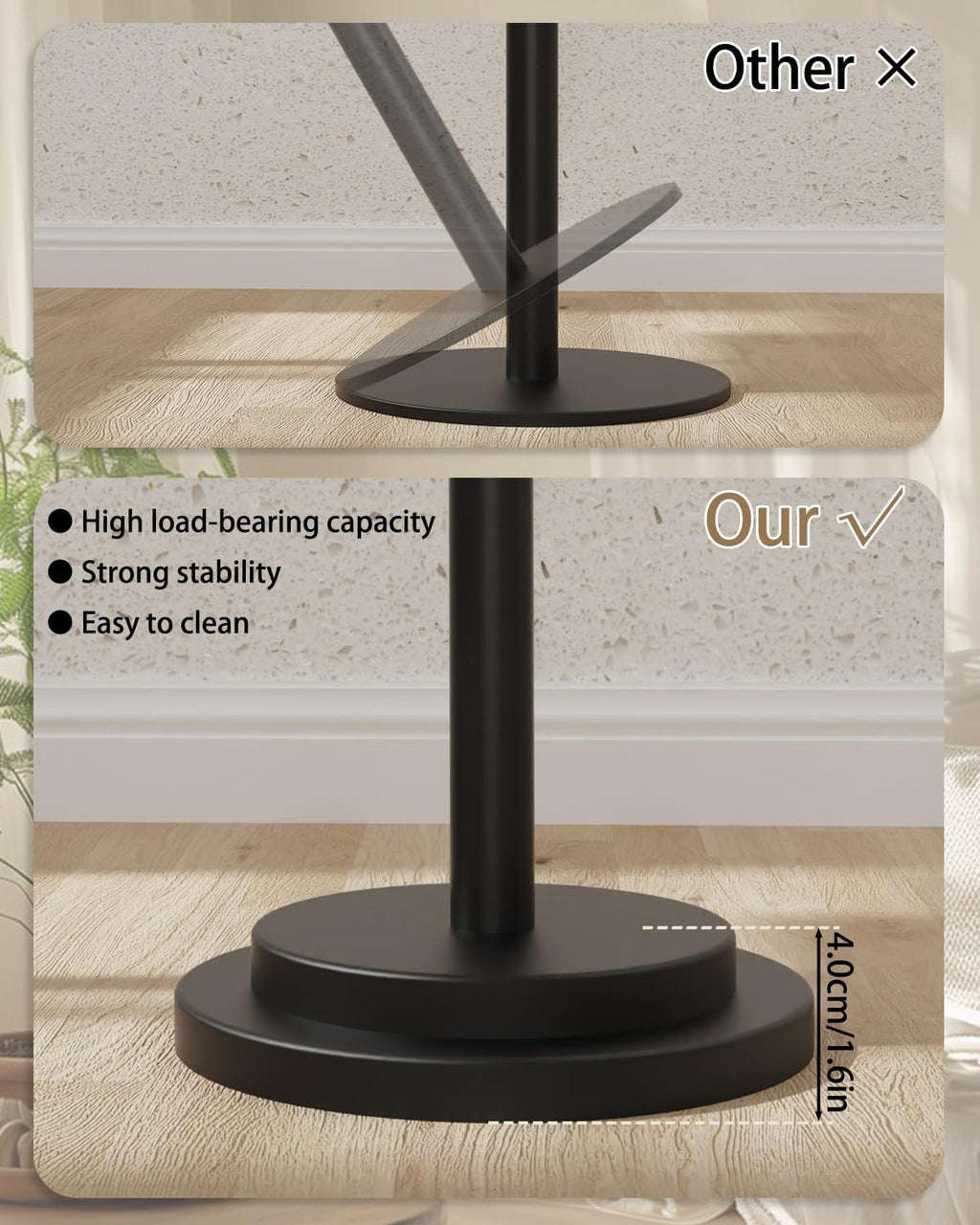 Small Side Table, Height Adjustable Nightstand, Square Indoor Metal Plant Stand, for Living Room, Bedroom, Office, Bathroom, 1 Pack, Dark Brown, GBZ001RZ-1