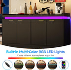 knoworld LED Sideboard Buffet Cabinet with Storage, 63'' Large Kitchen Buffet Cabinet Storage Cabinets with 4 Doors, Wood Coffee Bar Cabinets Buffet Table for Kitchen, Dining Room, Entryway