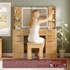 47.2" Fluted Makeup Vanity Desk with Large, 28.7" Mirror and Lights, 5 Drawer Vanity with Power Strip, 6 Open Shelves, 2 Cabinet, Modern Bedroom Vanity Featuring Visual Transparent Glass