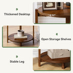 Solid Wood Side Table for Living Room, Small Round End Table with 2-Tier Storage, 19-Inch Wooden Circle Retro Nightstand, Accent Furniture for Small Spaces, Bedroom, Apartment, Brown