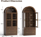 Pamapic Arched Kitchen Pantry Cabinet, 71" Tall Arched Cabinet with Acrylic Doors, Farmhouse Kitchen Storage Cabinet with 2 Large Drawers, Wooden Pantry for Dining Room, Living Room (Brown)