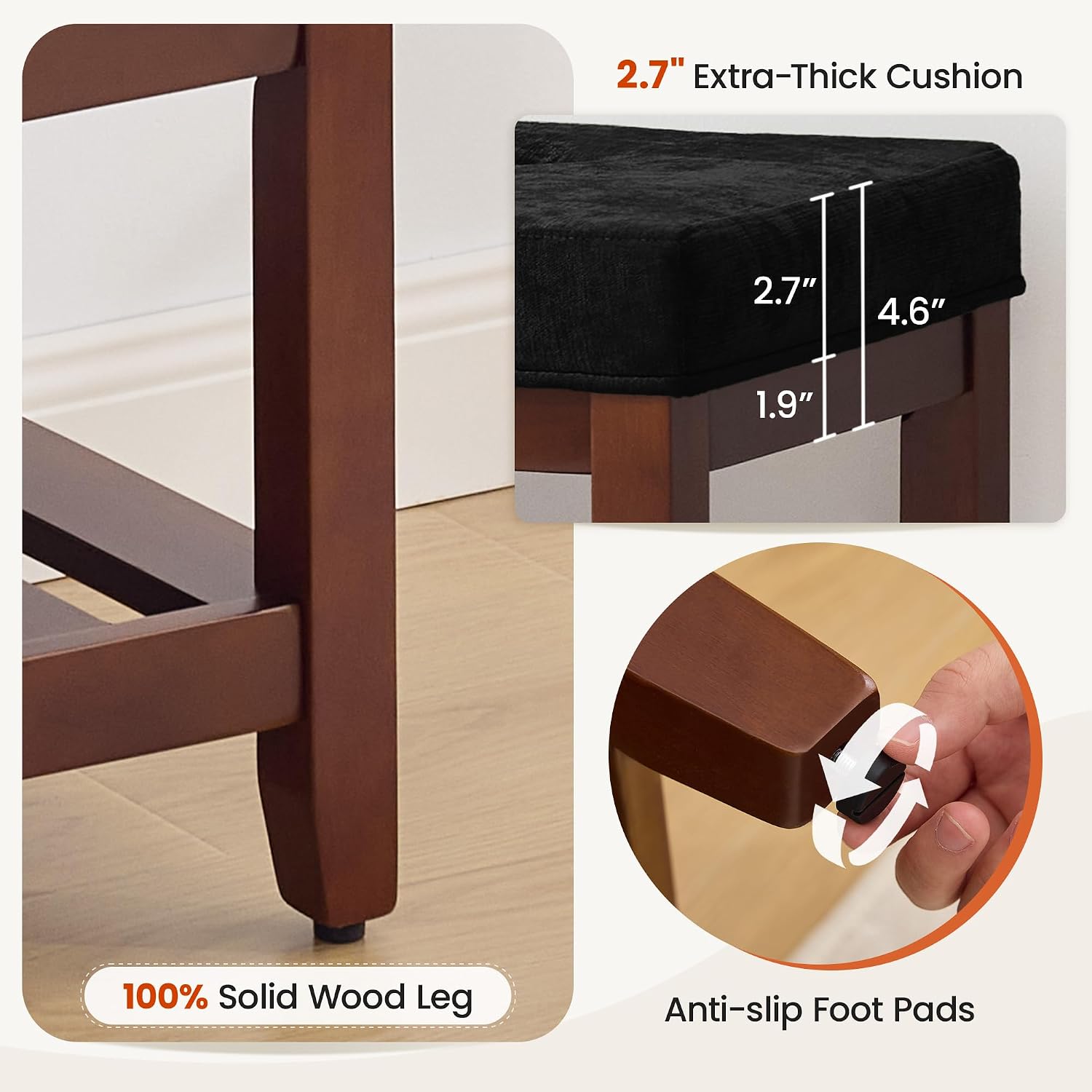 HUBSON 44" Entryway Shoe Bench, Upholstered End of Bed Bench with Solid Wood Shelf, Button Tufted Shoe Bench for Bedroom, Hallway, Living Room, Dark Grey