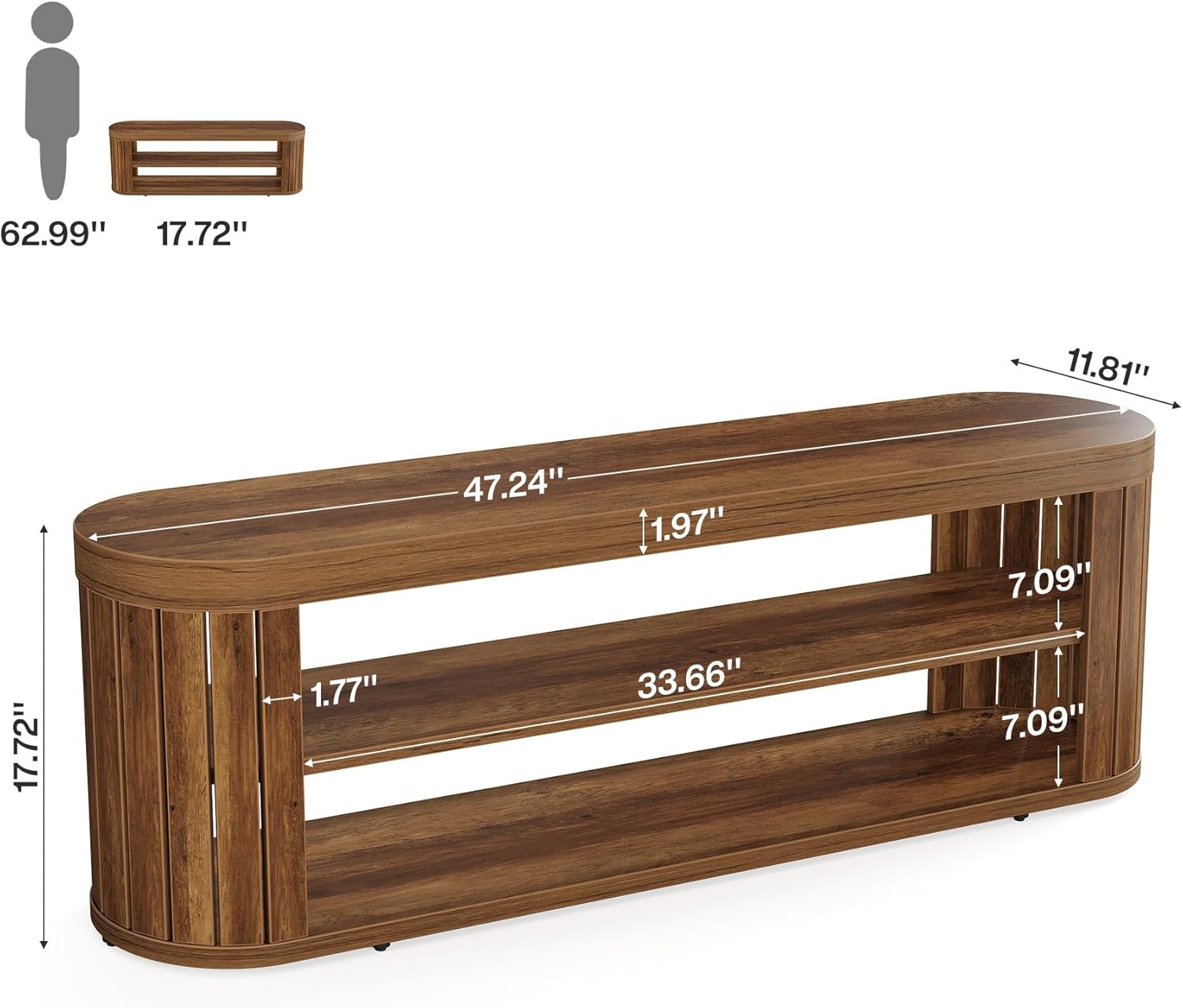 Tribesigns 47.2 in. 3-Tier Entryway Bench with Shoe Storage,Farmhouse Wooden Foyer Bench with Adjustable Foot Pads,End of Bed Bench for Hallway,Bedroom,Entryway (Brown)
