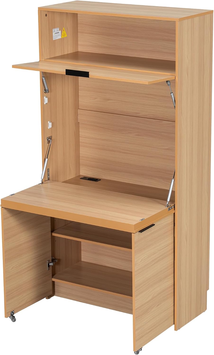 69" Compact Kitchen Pantry with Power Outlet, Freestanding Wooden Kitchen Organizers Storage Cabinet with Hutch and Foldable Workstation, Pantry Buffet with Adjustable Shelf for Dining Room, Natural