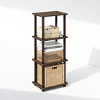 Furinno Turn-N-Tube Side Table, 3-Tier End Table with Open Shelf, Easy Assembly Night Stand, Bedside Table with Round Tube, for Living Room, Bedroom, Walnut