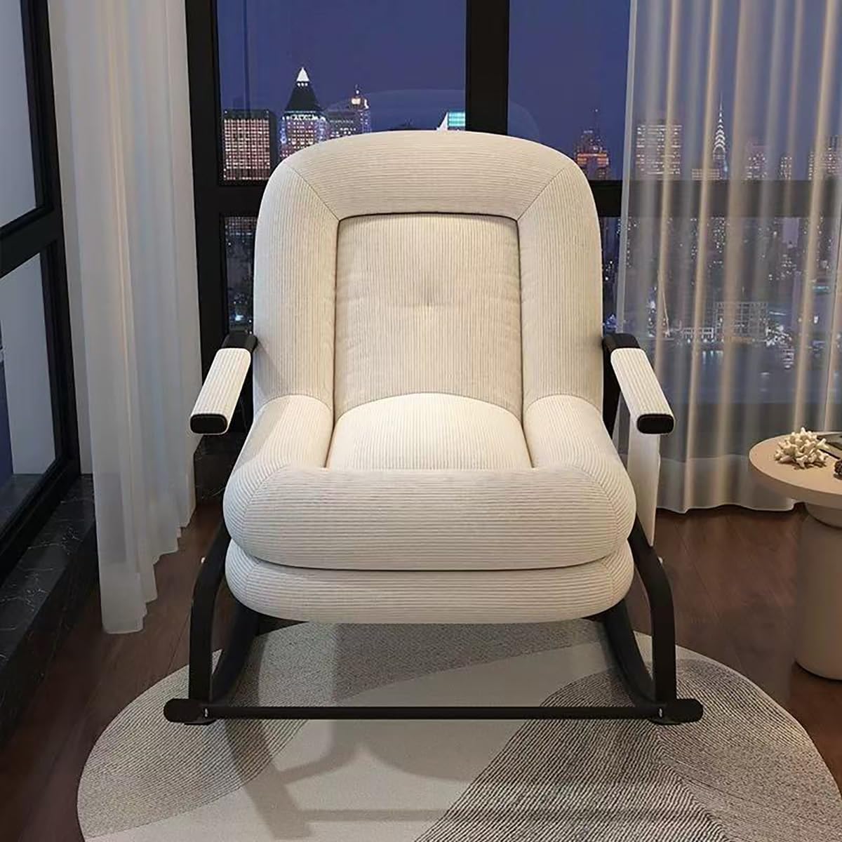 Oversized Rocking Chair with Cushion, Modern Accent Rocking Chair with Armrests, Recliner Chair with Footrest, Backrest with Five-Position Adjustment for Bedroom Living Room(Off-White)