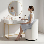 360 Degree Swivel Barrel Chair, Mid Century Modern Round Velvet Dining Chair Comfy Upholstered Accent Chair Makeup Vanity Side Chair for Kitchen & Dining Room Living Room Bedroom (Cream)