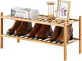 2-Tier Bamboo Shoe Rack for Entryway, Stackable | Heavy Duty | Multi-Function, Free Standing Shoe Racks for Bedroom Hallway Closet