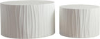 Nesting Coffee Table Set of 2, Modern Round Wooden Drum Side End Coffee Tables for Living Room, Bedroom, White-03