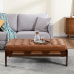 chairus 47.75" Large Rectangle Ottoman Coffee Table, Tufted Faux Leather Upholstered Living Room Coffee Table with Solid Wood Frame, Oversized Mid-Century Modern Footrest Ottoman, Brown PU