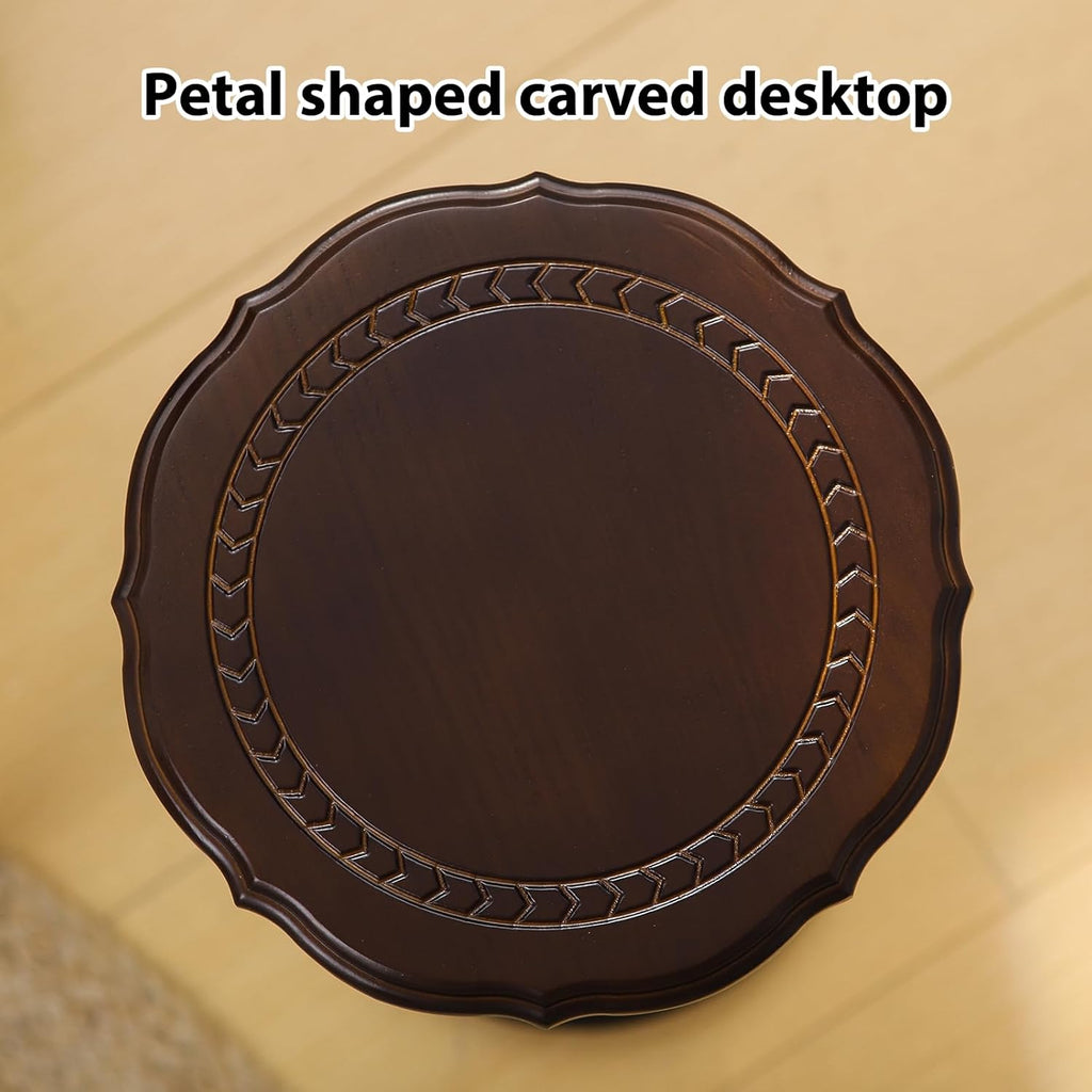100% Solid Wood Round Side Table, Small Drink Table for Small Spaces, Modern End Table Accent Nightstand for Bedroom, Living Room, Corners and Office, Brown
