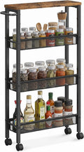 SONGMICS HOME Slim Rolling Cart, 4-Tier Storage Cart with Wheels and Handle, Narrow Utility Cart for Kitchen, Living Room, Brown and Black