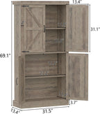 Farmhouse Kitchen Pantry Cabinet,69.1" Tall Kitchen Storage Cabinet with Adjustable Shelf,Modern Bathroom Storage Cabinets,Freestanding Floor Cabinets Cupboard for Living Room,Dining Room (Retro Grey)