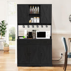 Grepatio 71" Kitchen Pantry Cabinet, Pantry Cabinet with Charging Station, Storage Cabinets with Door, Adjustable Shelves and Hooks, Farmhouse Kitchen Hutch for Dining Room, Living Room (Black)