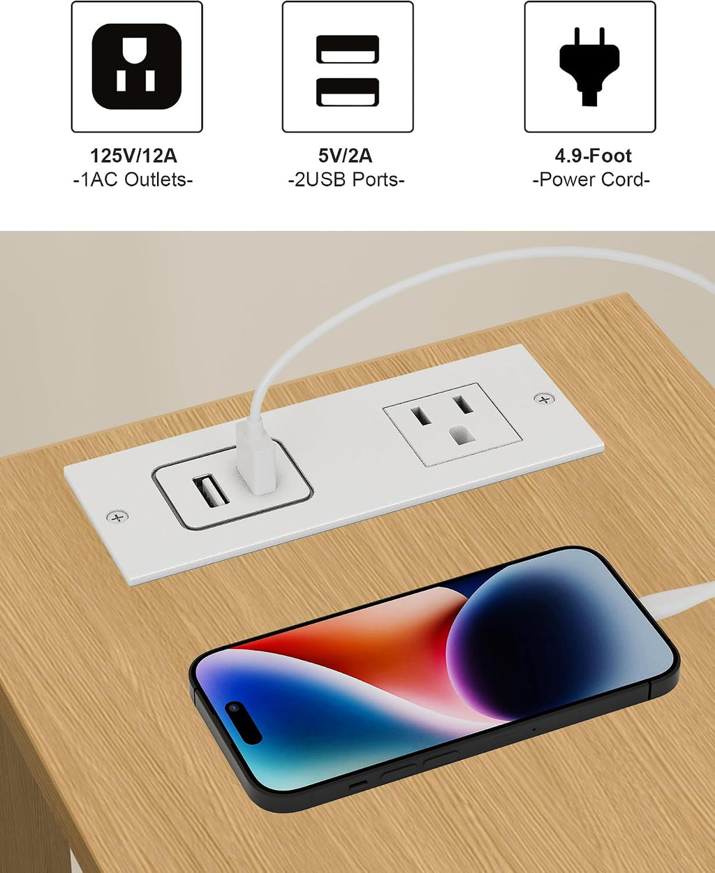 TUTOTAK Small End Table with Charging Station, Narrow Side Table with USB Ports and Outlets, Skinny Sofa Table, Slim Nightstand, Living Room, Bed Room, Natural TB01BN060