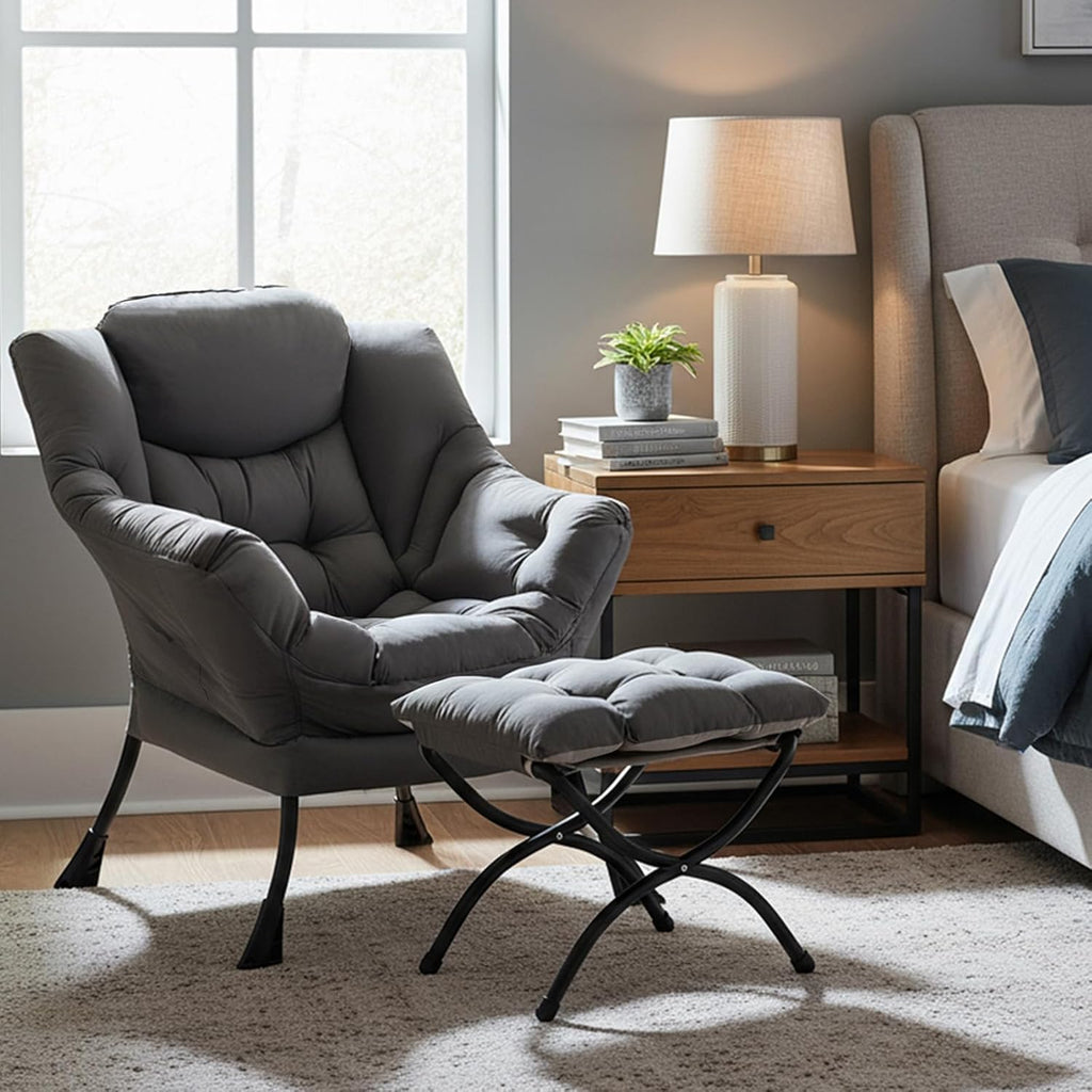 Tiita Lazy Chair, Gray Modern Large Accent Armchair, Comfy Leisure Sofa Reading Chair for Bedroom, Living Room, Dorm Rooms, Garden and Courtyard, Dark Grey