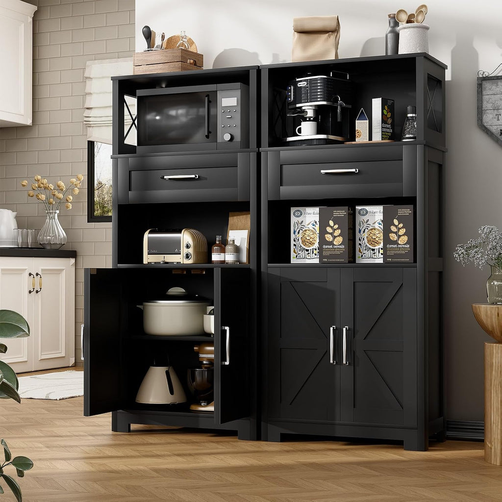 kepptory 55" Tall Farmhouse Kitchen Pantry Cabinet, Rustic Wood Storage Cupboard with Doors, Shelves & Drawer, Ash Grey for Kitchen & Dining Room