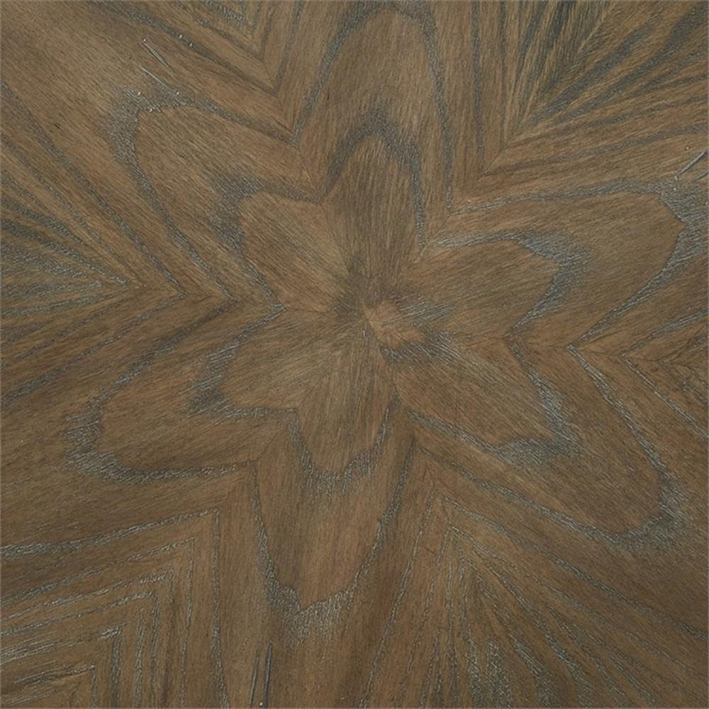 Pemberly Row 23" Round Wood Accent Table, Reclaimed Walnut Top with Ash Veneer and Black Hand-Carved Base, Natural/Black Finish, Transitional Style for Home Décor