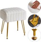 IBUYKE Vanity Chair with Storage, Faux Fur Footrest Ottoman, White LG-50W | Small Side Table Vanity Stool Makeup Room Bedroom Anti-Slip Feet
