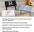 Let's Make Memories Personalized Step Stool- Name and Initial- Wood- Floral Design- White- Ages 3+