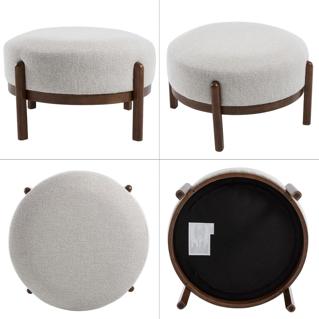 Ya-Home Modern Ottoman, Soft Sherpa Fabric Footrest Bench with Solid Wooden Legs Single Seat for Living Room Bedroom, Beige