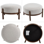 Ya-Home Modern Ottoman, Soft Sherpa Fabric Footrest Bench with Solid Wooden Legs Single Seat for Living Room Bedroom, Beige