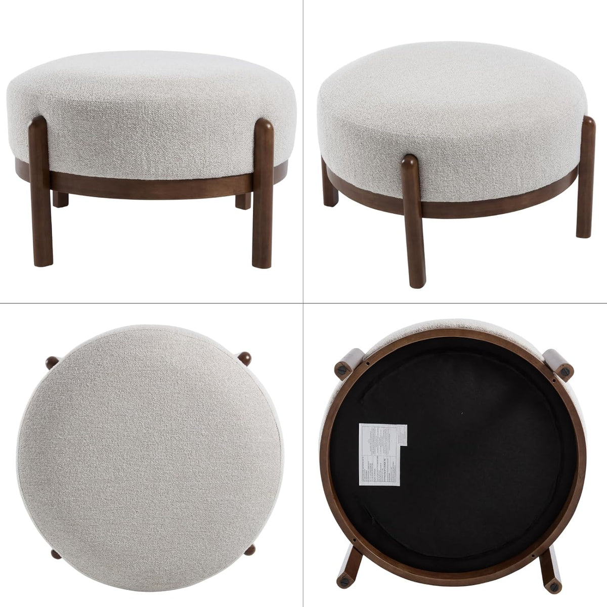 Ya-Home Modern Ottoman, Soft Sherpa Fabric Footrest Bench with Solid Wooden Legs Single Seat for Living Room Bedroom, Beige