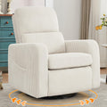 Swivel Rocker Recliner, Oversized Manual Nursery Glider Rocking Recliner Chair with Removable Cushion, Upholstered Corduroy Swivel Reclining Chair for Nursery Living Room Bedroom, Cream White