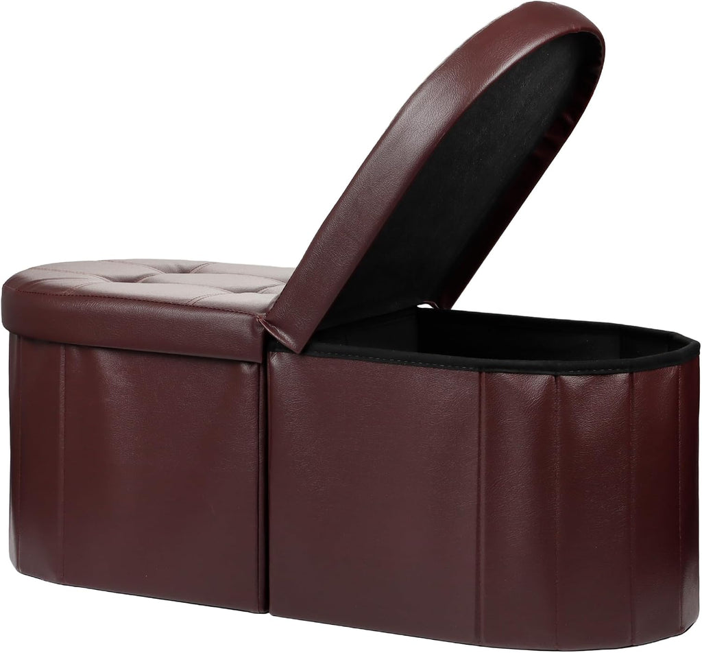 AmasSmile Storage Ottoman Bench, Foot Rest with Partitioned Storage in a Oval Design, Reinforced, End of Bed Storage Bench (Brown(Leather), 34"*13"*13"inch)