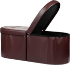AmasSmile Storage Ottoman Bench, Foot Rest with Partitioned Storage in a Oval Design, Reinforced, End of Bed Storage Bench (Brown(Leather), 34"*13"*13"inch)