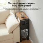 Skinny Side Table with Storage, 3 Tier Slim Side Tables for Small Spaces, Skinny End Table Narrow Bedside Table Narrow Side Table for Living Room, Bedroom