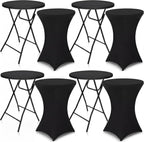 Wenqik 4 Sets 32"x43" High Top Folding Cocktail Tables & Cover,Black | Bar Height Portable Stands with Spandex Covers, Removable Legs for Easy Storage, Ideal for Parties Weddings Events