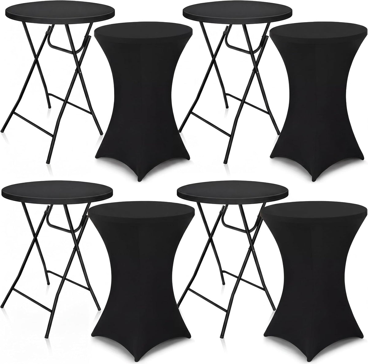 Wenqik 4 Sets 32"x43" High Top Folding Cocktail Tables & Cover,Black | Bar Height Portable Stands with Spandex Covers, Removable Legs for Easy Storage, Ideal for Parties Weddings Events