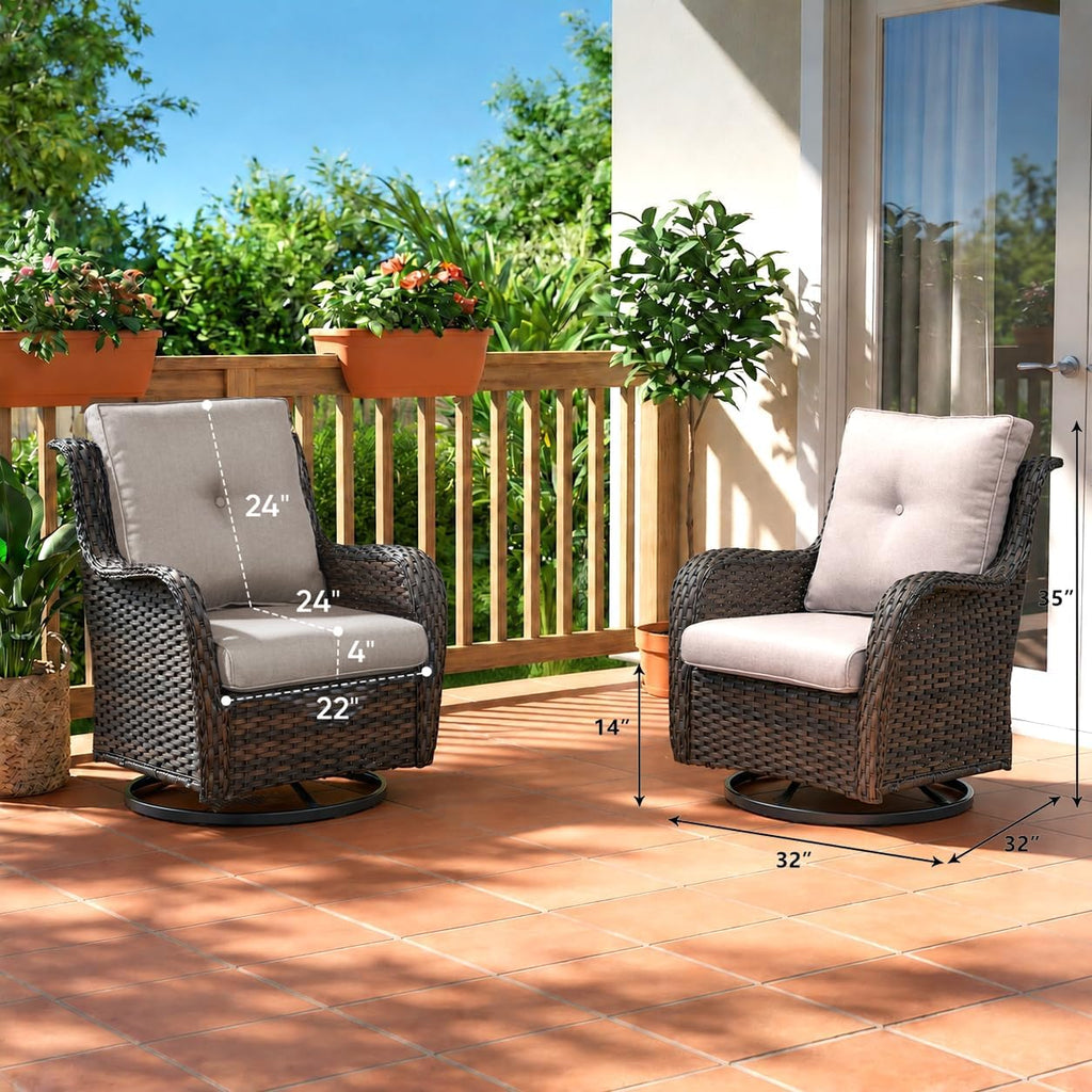 Rilyson Wicker Rocking Chair Swivel Chairs - 2 Piece Rocker Patio Chairs Set Rattan Rocking Chair for Outdoor Porch Deck Garden Backyard (Brown/Beige)
