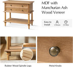 HULALA HOME Farmhouse Nightstand Set of 2 with Drawer & Open Shelf, Natural Wood End Table with Solid Wood Legs, 28.4'' Wide Sofa Side Table with Charging Station(Oak)