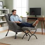 Welnow Lazy Chair with Ottoman, Modern Accent Chair with Armrests and a Side Pocket, Leisure Sofa Armchair, Reading Armchair with Footrest for Small Space, Dark Grey