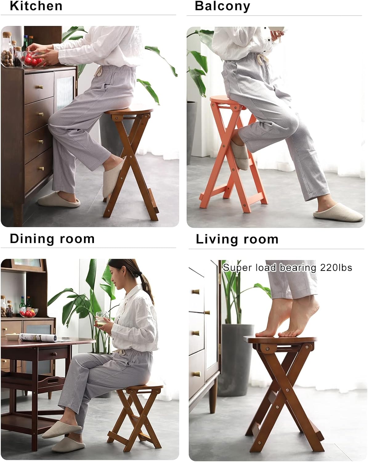 SAZDFY Folding Wood Barstools,Kitchen Counter Height Stool Portable Bar Stool with Footrest,Collapsible Stool Chair for Home Breakfast Party,No Need to Install,White,35x29x62cm