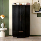 Brafab 67" Fluted Armoire Wardrobe Closet with Drawers, Black Cabinet